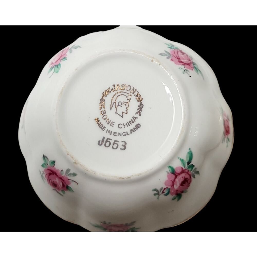 Vintage Jason Creamer and Open Sugar Bowl Pink Bud Roses Gold Trim England - Picture 8 of 8